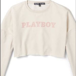 Beige and pink play boy cropped sweatshirt